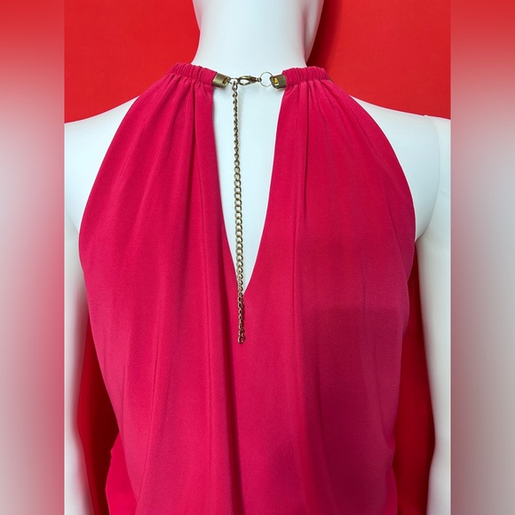JBS Fuchsia Maxi Gown w/ Crystal Neckline & Side Slits - Size M - Picture 5 of 5